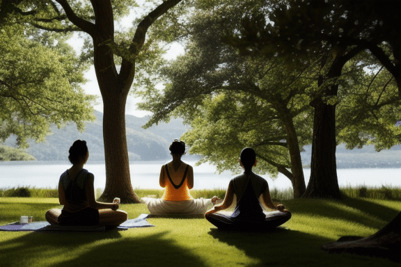 Group of people meditating in nature
