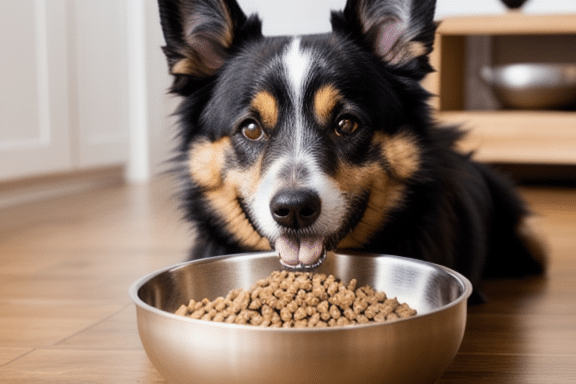 Dog eating natural pet food