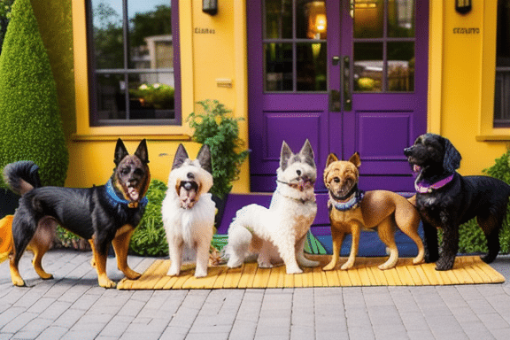 Group of dogs enjoying a meal