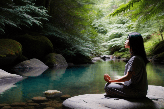 Person meditating in nature