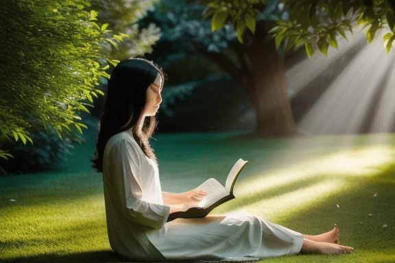 Person meditating on the Bible in a peaceful garden