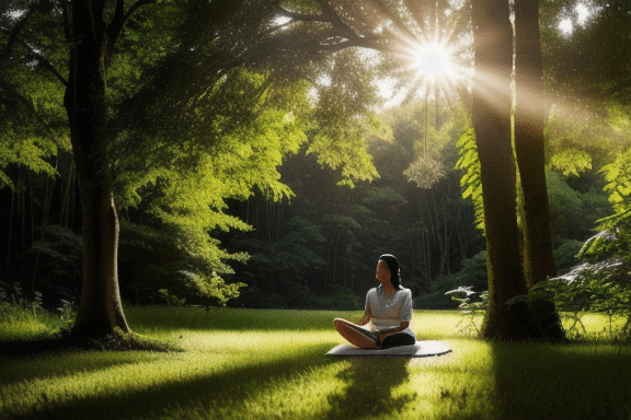Person meditating in a peaceful natural landscape