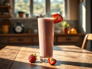 Receita Smoothie Protéico Baunilha e Morango